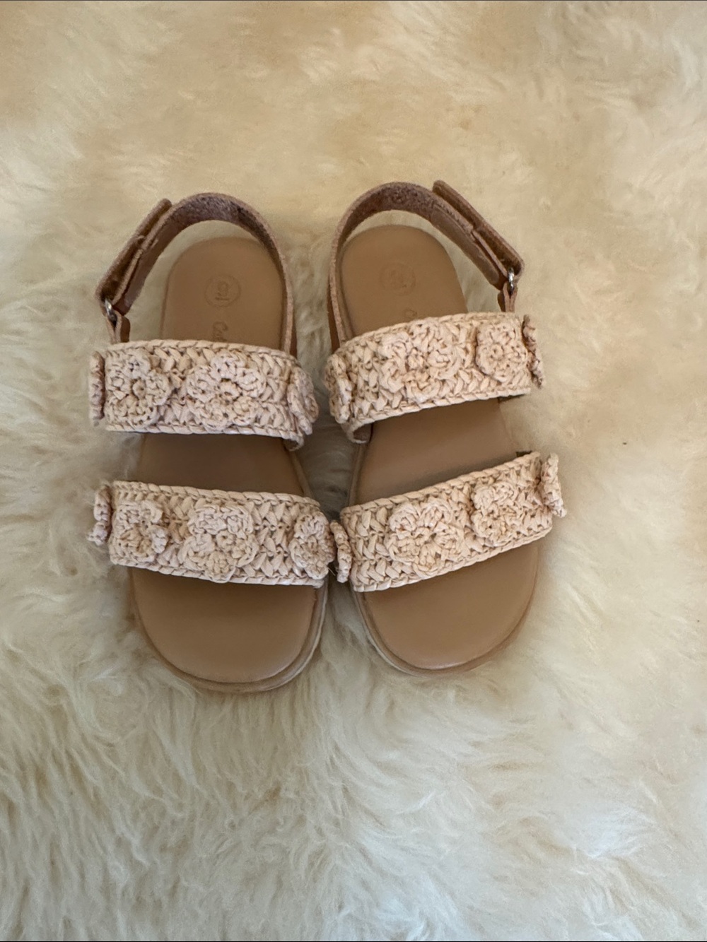 Cat & Jack Cream Crochet Strap Sandals for Kids